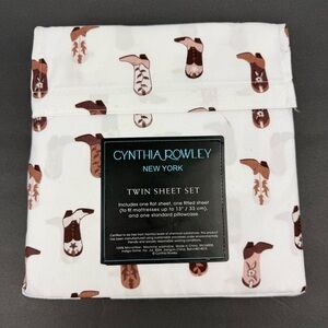 Cynthia Rowley New York Twin Sheet Set with Cowboy Cowgirl Western Boots New